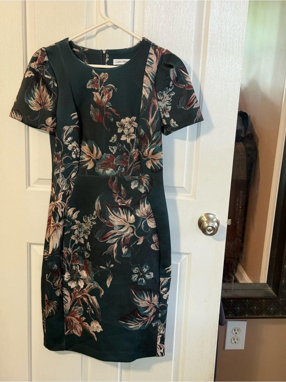 Calvin Klein Dark Green Floral Ponte Sheath Dress
